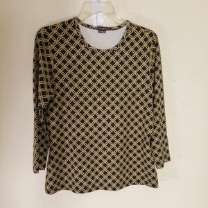 J McLaughlin Elegant Black and Gold Geometric Women's Top Size M